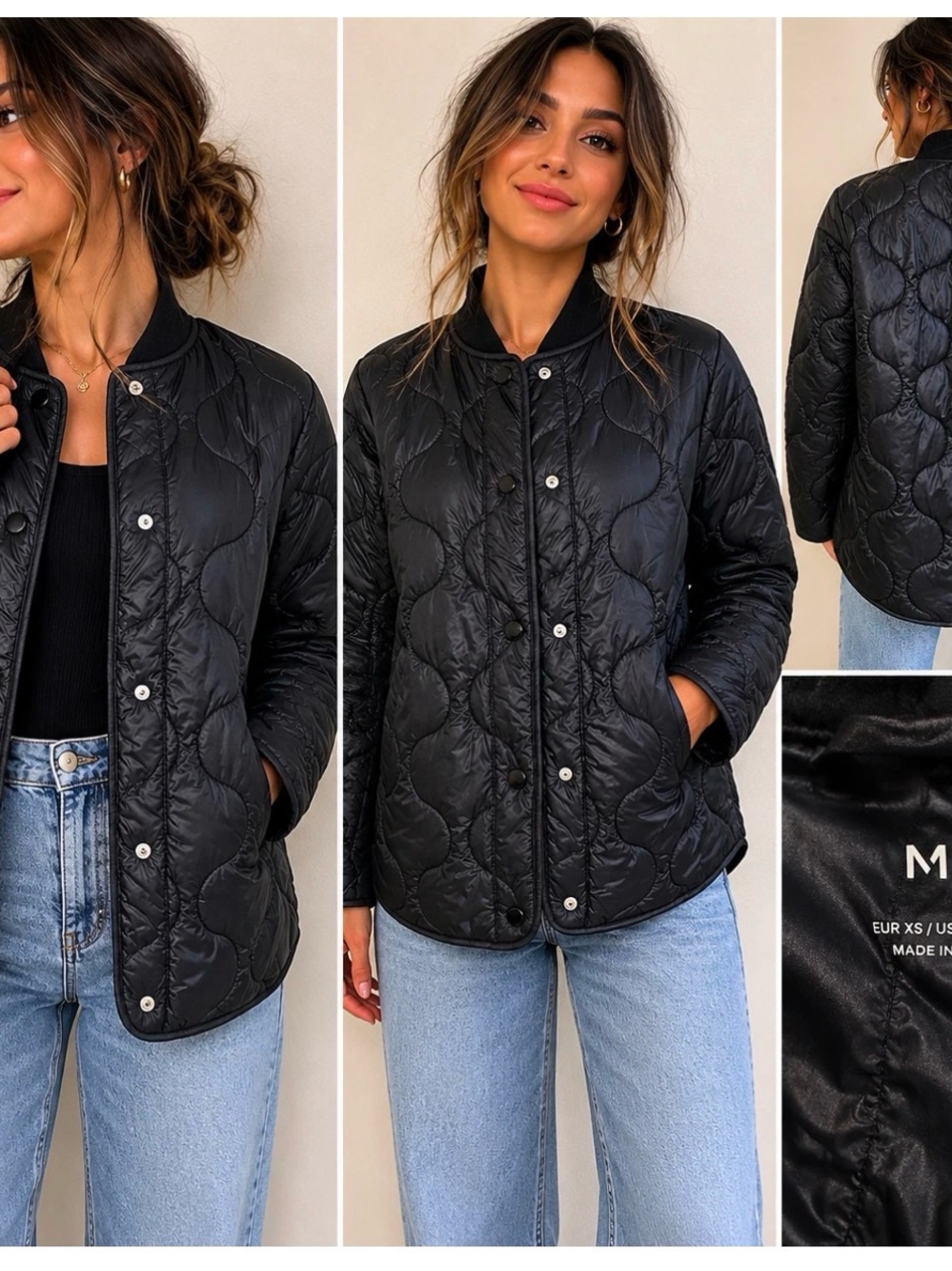 Mango Womens XS Black Quilted Lightweight Puffer Jacket